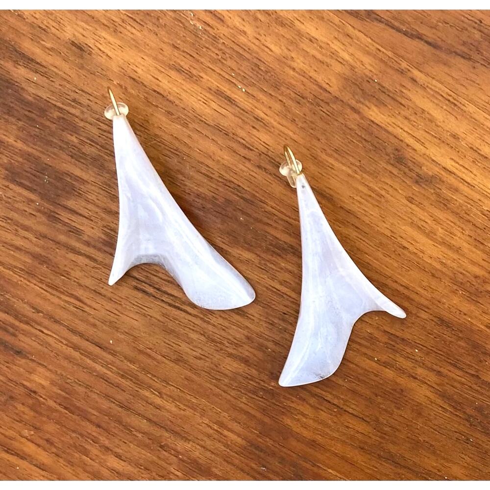 Blue Lace Agate Drop Earrings Light Weight Vintage 80s READ